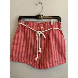 Forever 21 Junior’s Shorts Coral Striped Nautical Elastic Waist Rope Large NWT